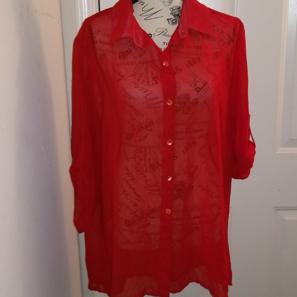 Red sheer blouse